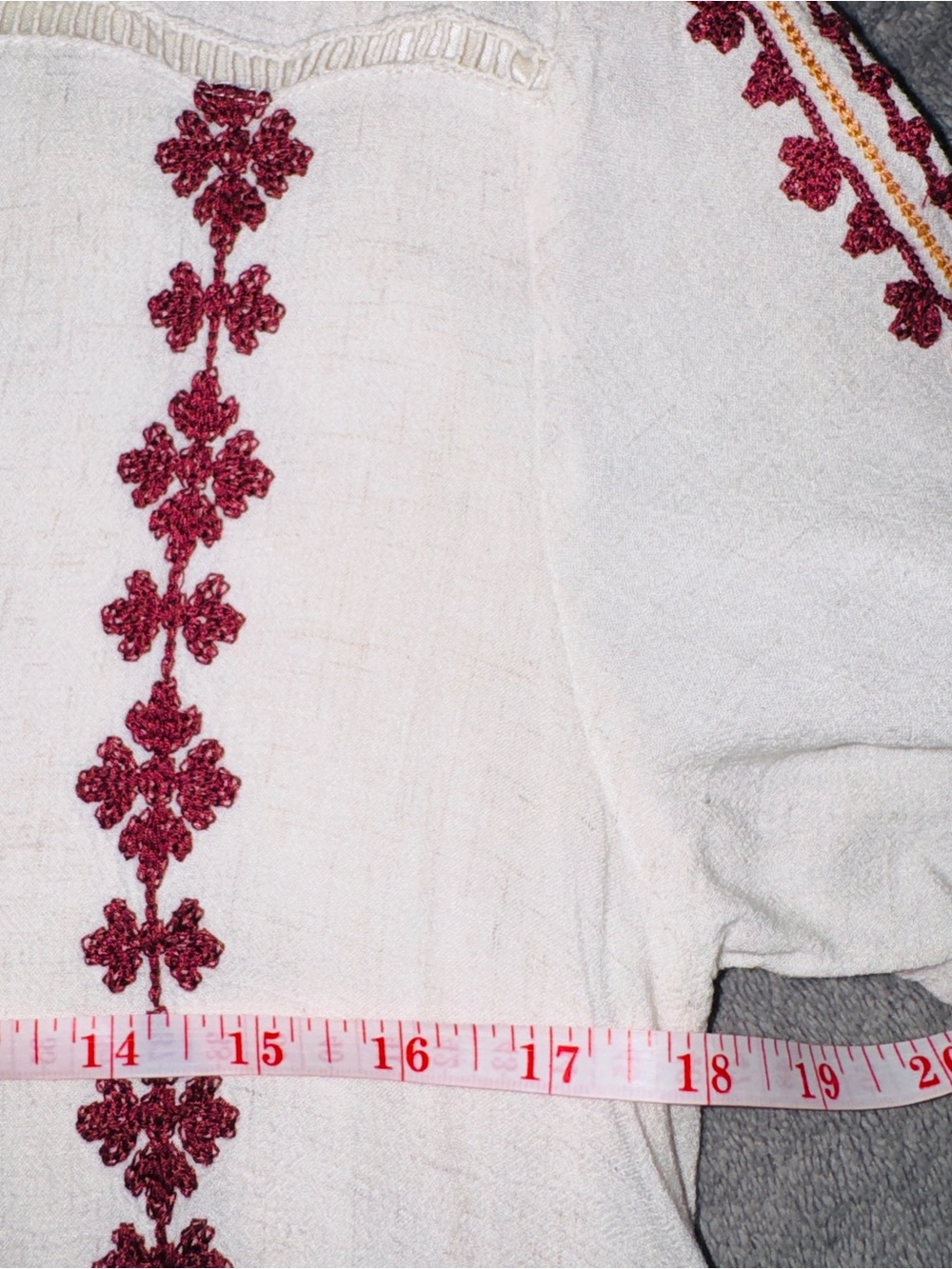 THML Boho Linen Blend Tassel Tie Cream Embroidered Mini Shirt Dress - Picture 8 of 9